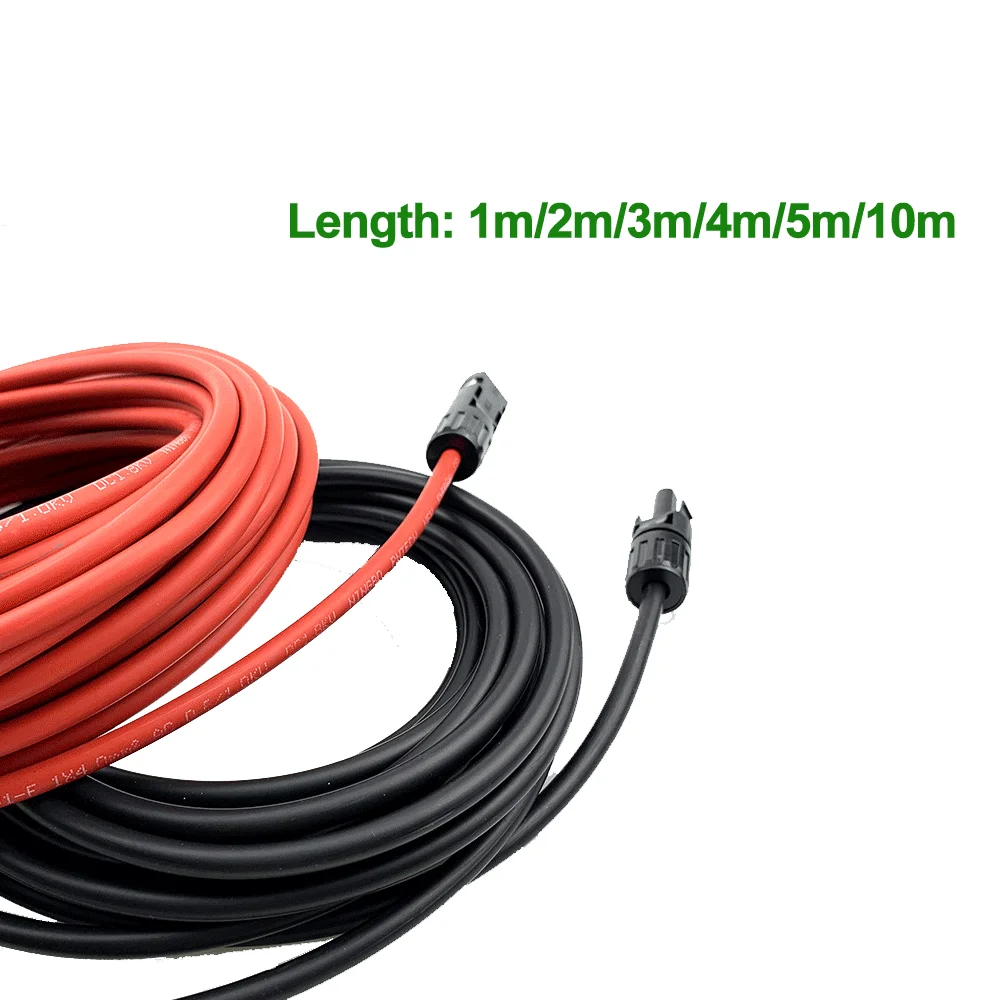 Фото 1 пара удлинительных кабелей для солнечной панели, медный провод 14awg-2, 5 мм2/12awg-4 мм2/10AWG-6 мм, 2 красных и черных, длина: 1 м/2 м/3 м/4 м/5 м/10 м №4
