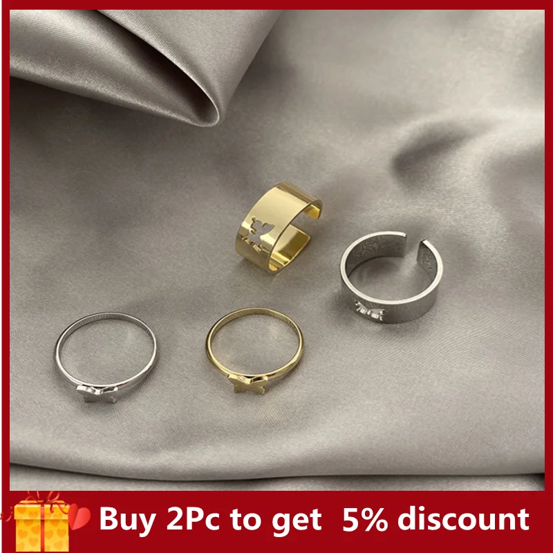 

1Pair AdjustableCouple Rings Gift Finger Decor Butterfly Rings Ring Set Punk Style Hollow Open Cuff