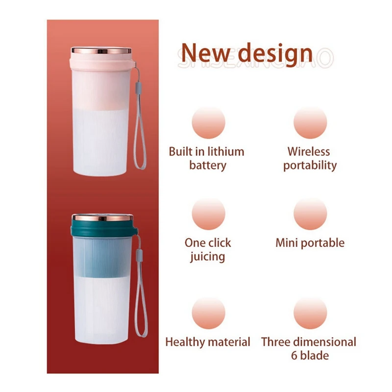 USB Electric Safety Juicer Cup 6-Blades Fruit Juice Mixer Rechargeable Juicing Mixing Crush Ice Smoothie Maker