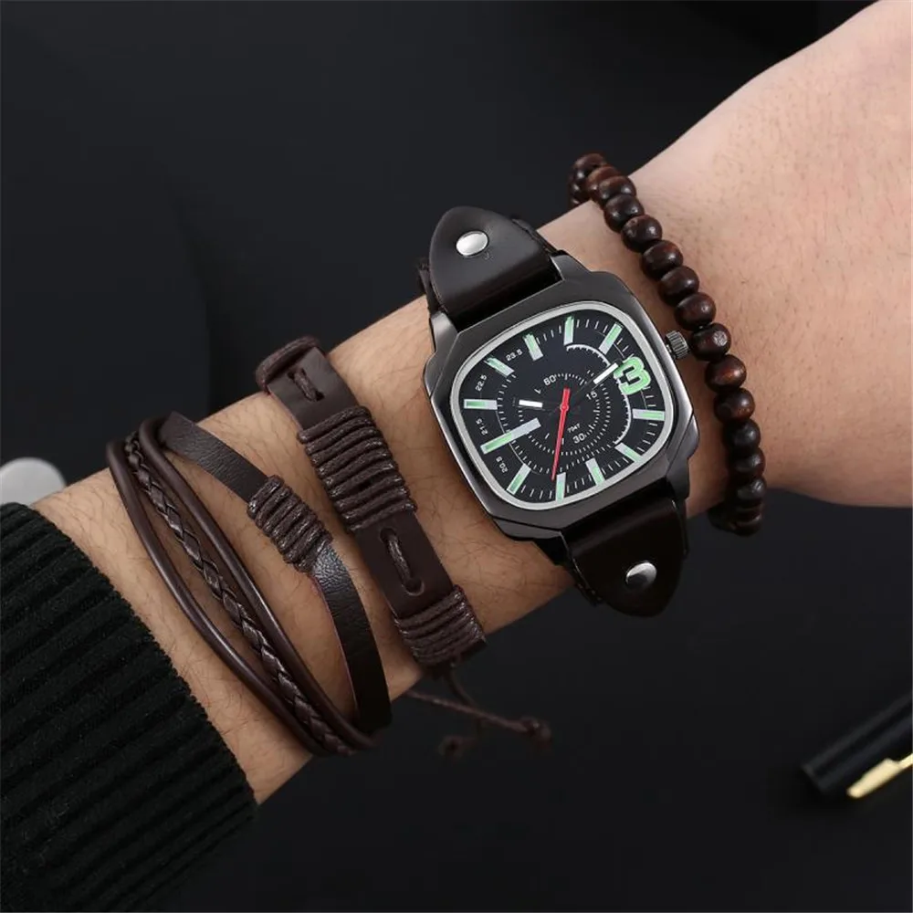 Vintage Women Watches Simple Square Large Dial Luminous Quartz Watch Fashion High Quality Leather Wristwatches Gift Clock