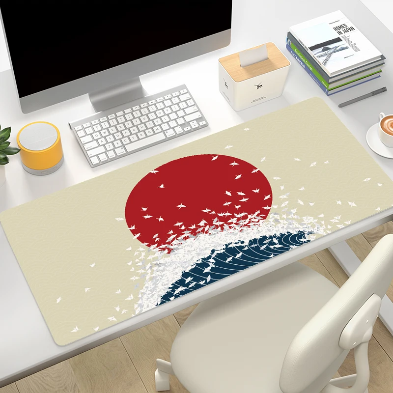 Коврик для мыши в стиле японского аниме Kawaii Rising Sun Xxl, игровой коврик для мыши 900x400 волны, оригами, игровой коврик для компьютера и офиса, игровые коврики для клавиатуры