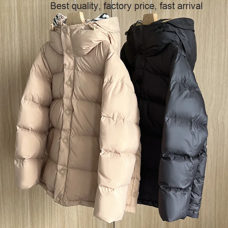 

Высококачественная Роскошная Брендовая женская куртка с капюшоном и перьями, Женское пальто на белом утином пуху, новинка зимы 2023, клетчатая подкладка с шапкой