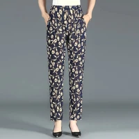 2022 new summer fashion floral print thin pants women vintage casual high waist pants female loose nine points bloomers h2502