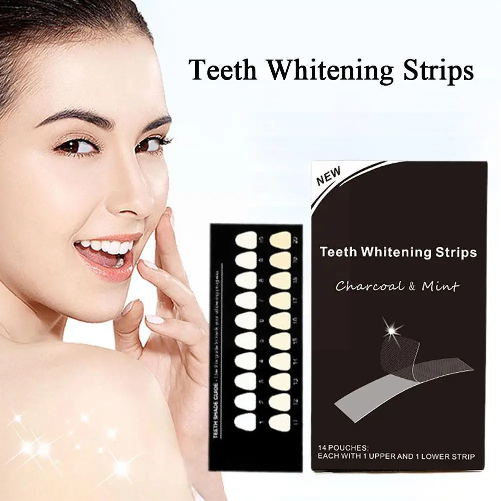 

14/28pcs Charcoal Teeth Whitening Strips Double Elastic Tool Bleaching Enamel Oral Removal Care White Dental Hygiene Kit To K3W2