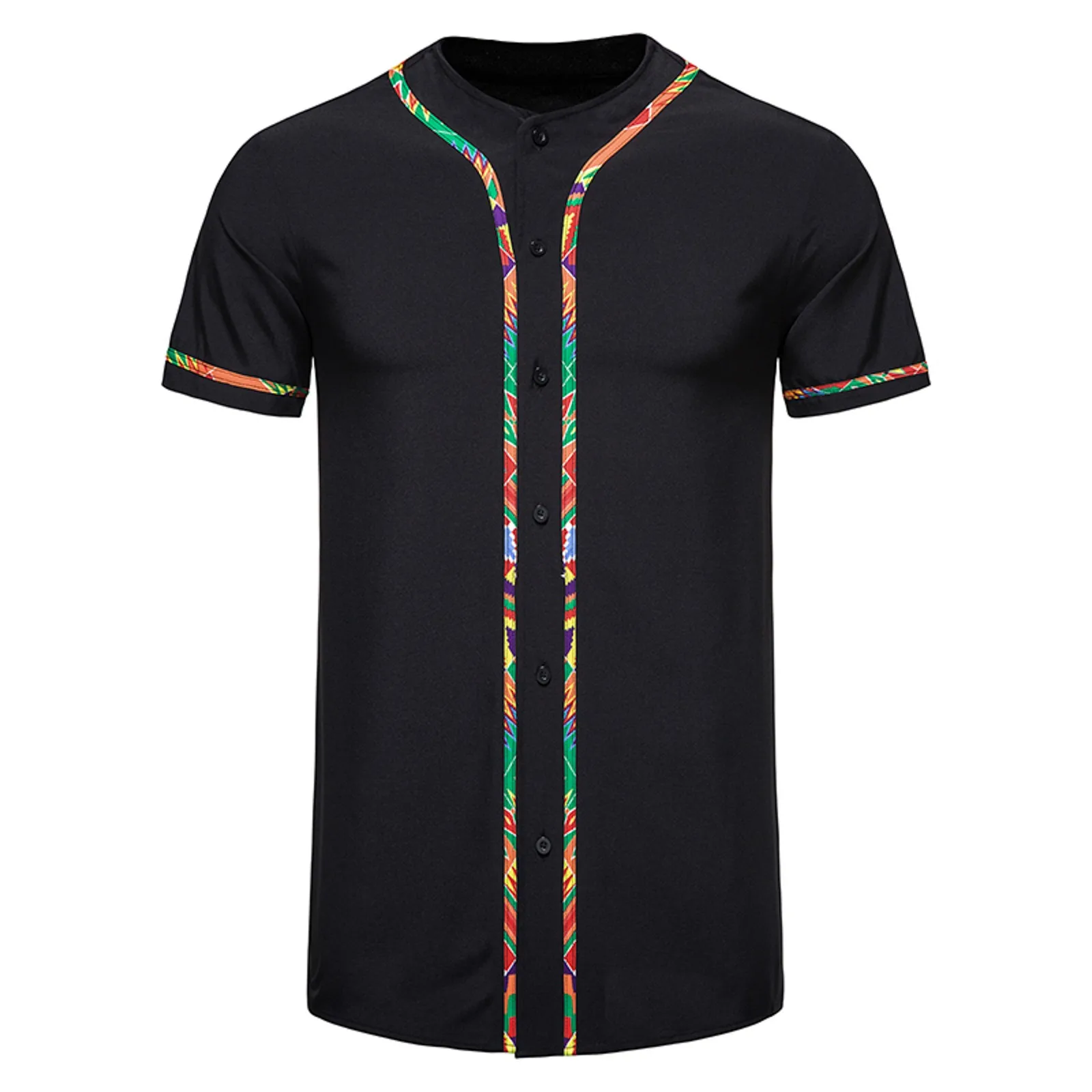 

Men Spring Summer Top Shirts Beach Hawaii Irregular Print Stitching Stand Collar Casual Short Sleeve Shirt Shirts Mens