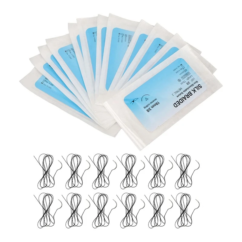 

12Pcs Suture Set Silk Thread Suturing Kit With Curvedneedle Wound Suture Practice Thread For Clinic For Veterinary