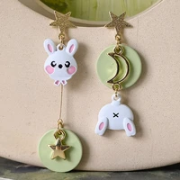 cute white rabbit star moon asymmetrical drop earrings for women sweet bowknot cloud flower animal rabbit earrings party jewelry