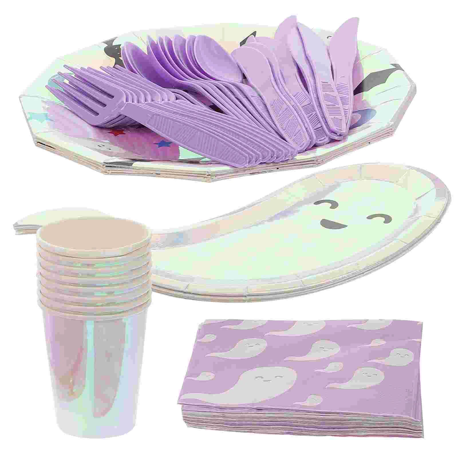 

Party Paper Set Plates Tableware Supplies Napkins Decorations Plate Disposable Cup Dinnerware Cups Ghost Silverware Dinner