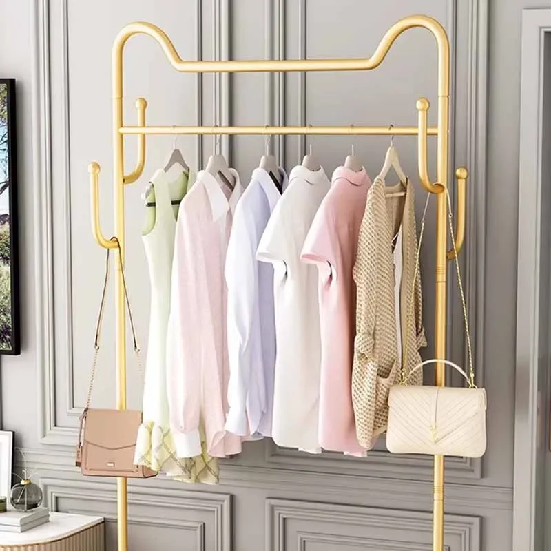 

Adjustable Entrance Clothes Rack Hanging Golden Storage Floor Clothes Rack Detachable Shelfs Colgadores De Ropa Hall Furniture