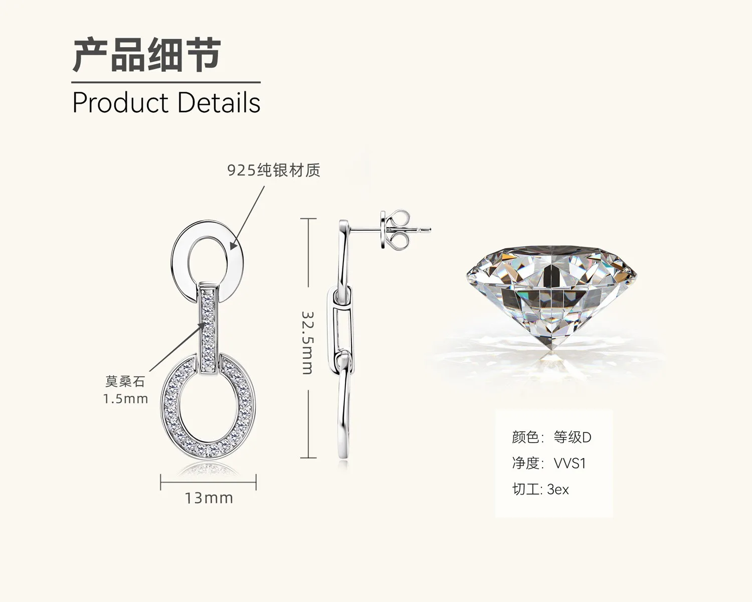 EMO-317 Lefei модные классические роскошные 0 36 карата муассанит висячие круглые