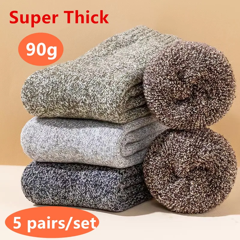 

5 pairs Socks Men Winter Socks Keep Warm Male Soft Thicken Wool Against Cold Snow Calcetines Russia High Quality Sock for man