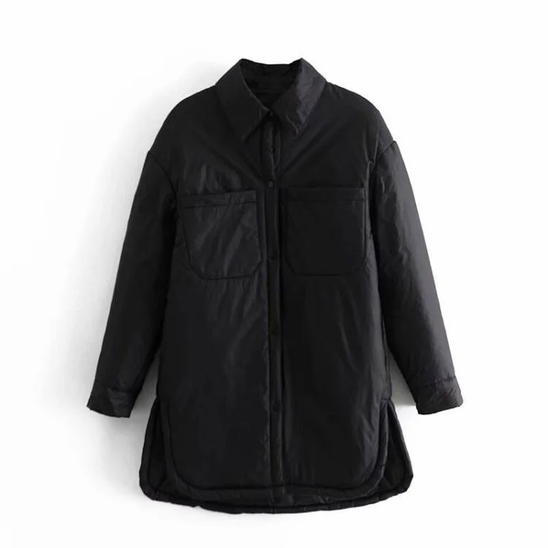 Women's 2023 Autumn and Winter Fashion New Style Lapel Straight Tube Loose Casual Mid-length Solid Color Cotton Coat Women