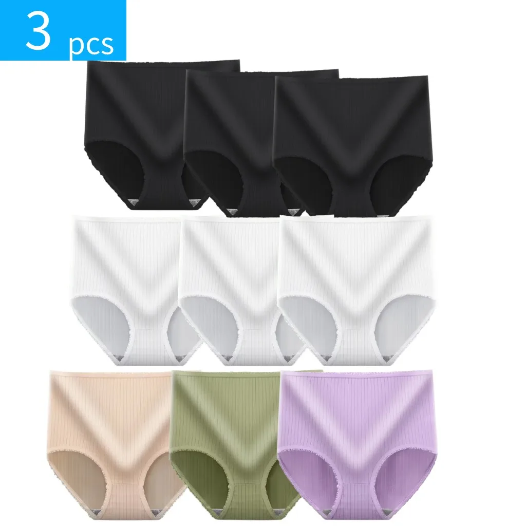 

3PC/Lots Panties For Womens Briefs XL XXL Oversize Summer High Waist Underpants Female Seamless Solid Cotton Underwear Ladies