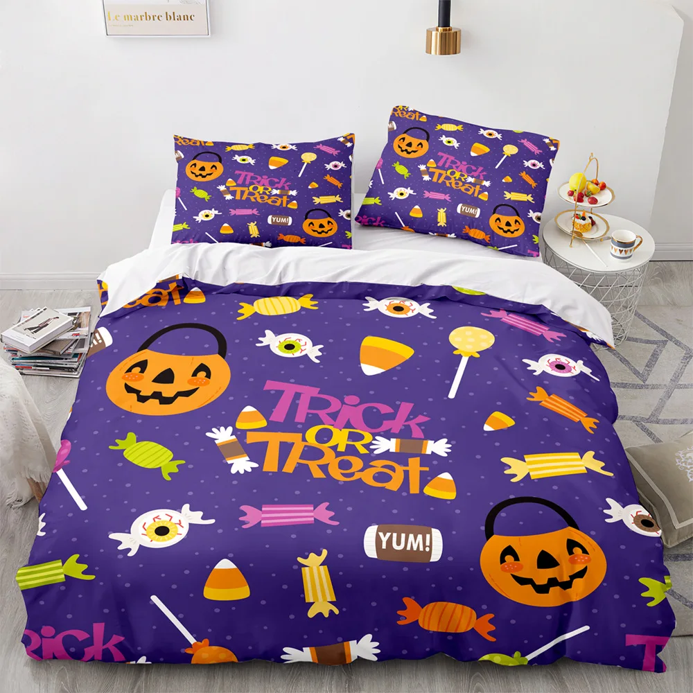 

Halloween Duvet Cover Pumpkin Cartoon King Queen Twin Size Polyester Bedding Set for Kids Boys Girls Teens Bedroom Decor Lantern