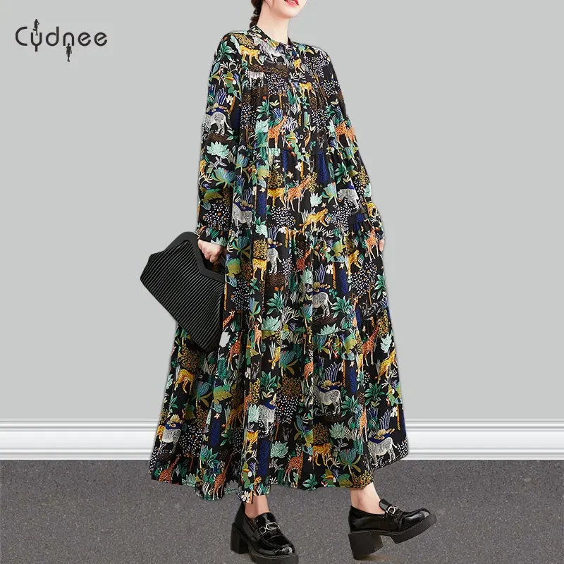 Многоуровневое платье макси с длинными рукавами в стиле бохо объемное