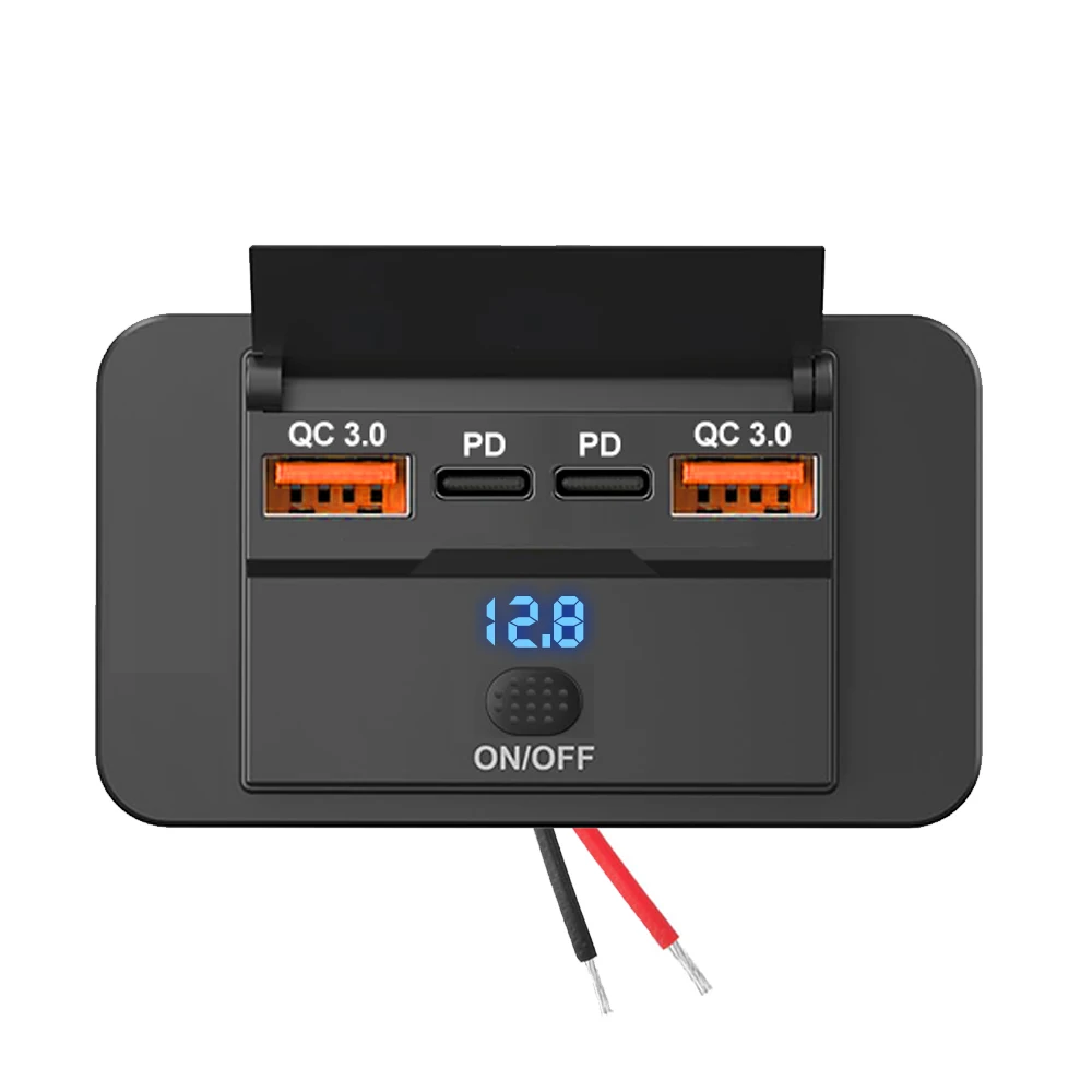 

Дисплей напряжения RV USB-розетка Два порта QC3.0 USB A и USB C Панель зарядки с переключателем для автомобиля 12 В/24 В Лодка Грузовик