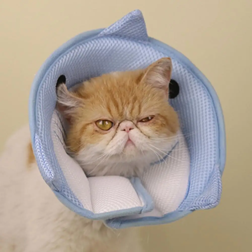 

Recovery Cone Cartoon Shape Good Flexibility Adorable Fastener Tape Breathable Mesh Anti-bite Pet Recovery Neck Collar Daily Use