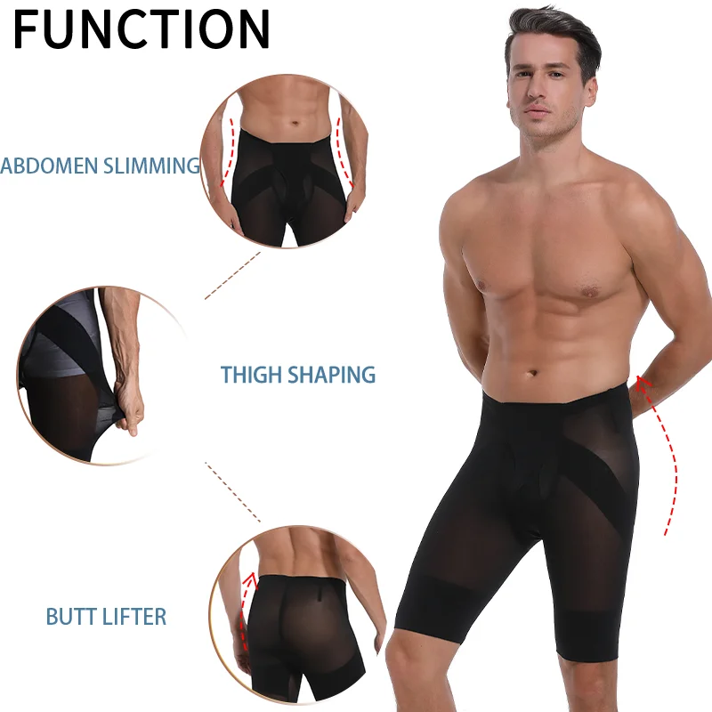 Mens High Waist Tummy Control Panties Body Shaper Shorts Breathable Mesh Leg Compression Slimming Shapewear Buttocks Lifter Pant