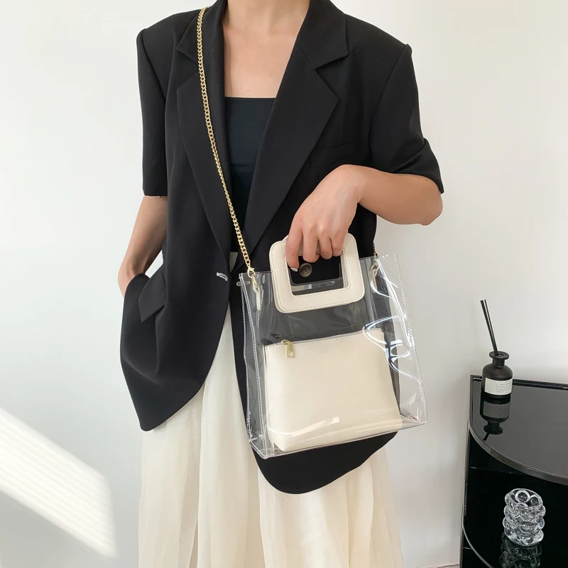 

High Quality Women's Handbag Fashionable PVC Shoulder Bag Chain Crossbody Bag Small Transparent Bag Middle Bag Designer Bags
