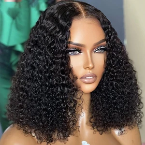 Short Bob Glueless Soft 180Density Preplucked Kinky Curly Natural Black Lace Front Wig For African Women Babyhair Daily Cosplay