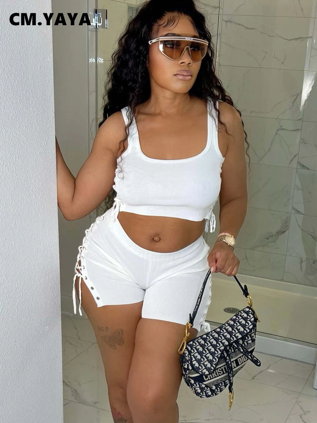 

Женский тренировочный костюм CM.YAYA, комплект из двух предметов: майка и шорты 2022