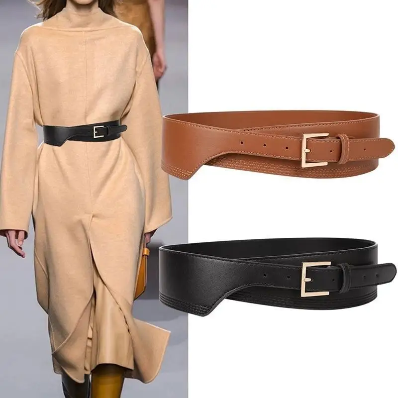 

2023 Women's Belt High-quality PU Leather Girdle Fashion Elegant Luxury Women's Wide Belt with Dress Coat Down Jacket Brown Belt