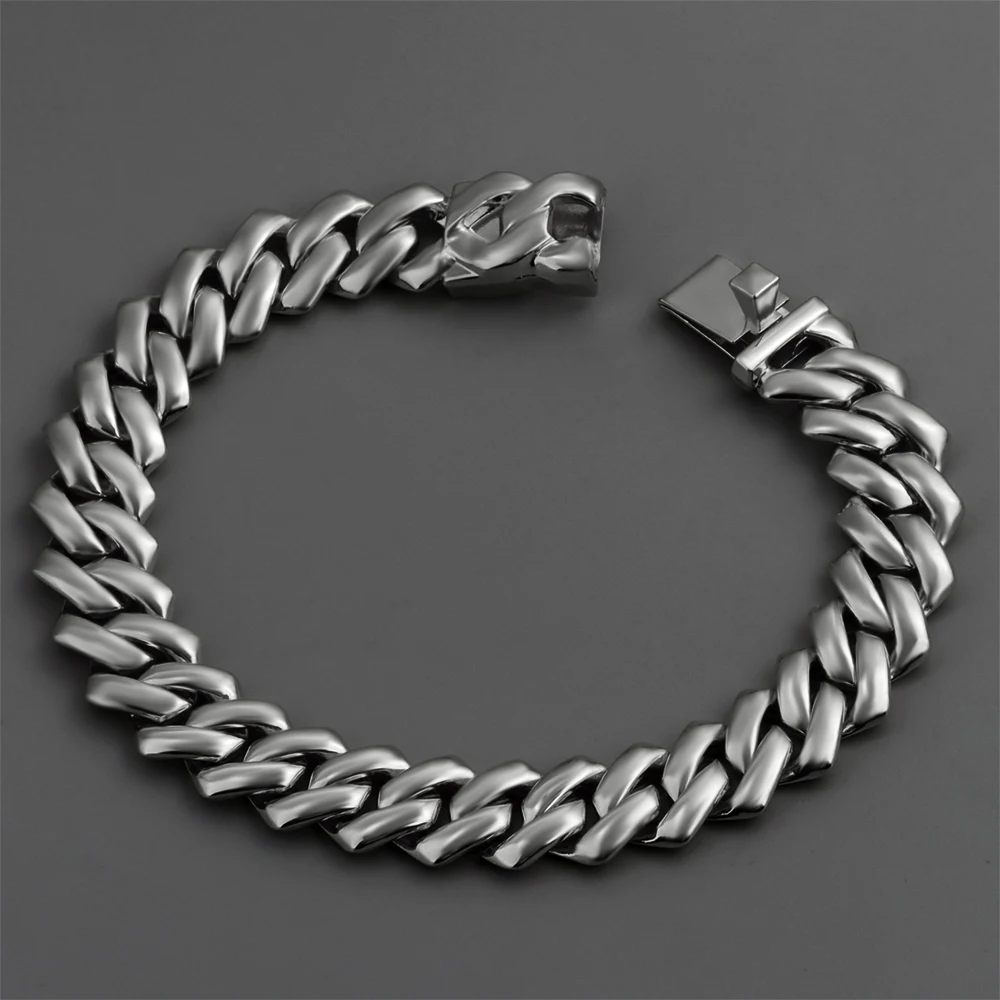 

New 14MM Rhombus Cuban Chain Bracelet For Men Women Gold Silver Color Curb Cuban Link Chain Bracelet Bangle Fashion Jewelry Gift