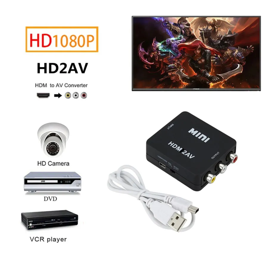 

AV Converter HDMI-compatible VGA TO AV/CVSB L/R Video Box HD 1080P AV2HD Support NTSC PAL Output With USB Cable For HD TV BOX