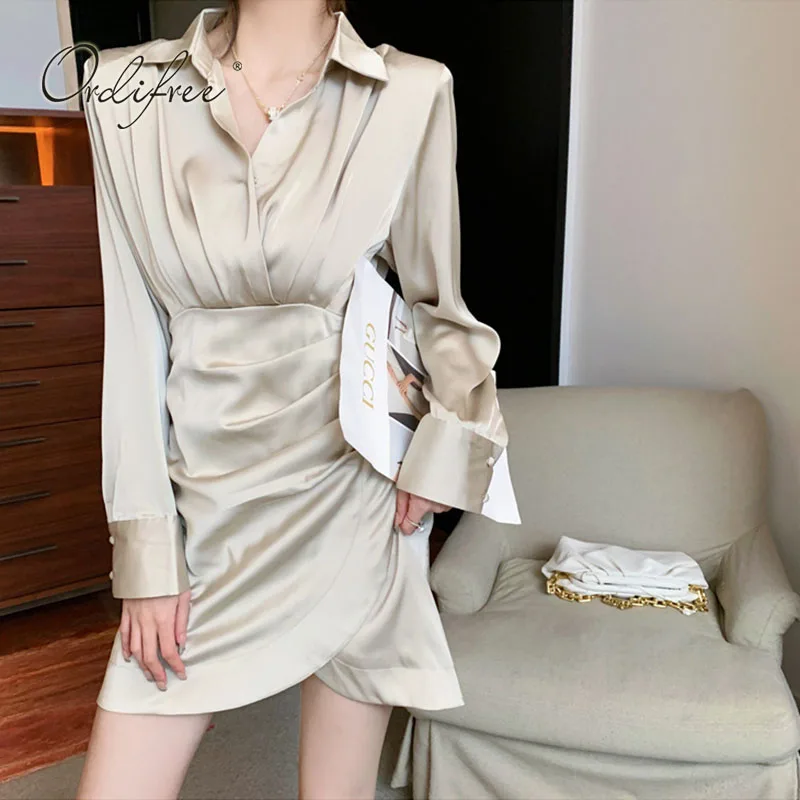 Осень-зима 2022 женское атласное платье Ordifree сексуальное облегающее мини-платье с