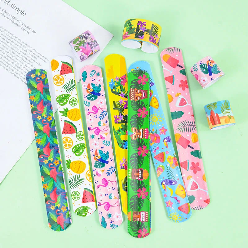 

Hawaiian Party Flamingo Clap Circle Summer Tropical Beach Kids Boys Gift Toys Slap Bracelets Cartoon Racing Car Theme Decoration