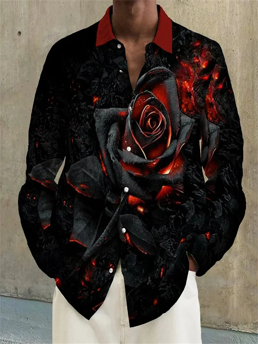 Мужская рубашка с длинным рукавом и лацканами свободная повседневная уличная на