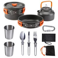 camping cookware set aluminum non stick portable outdoor cutlery kettle pot cookware cooking pot bowls for hiking bbq picnic