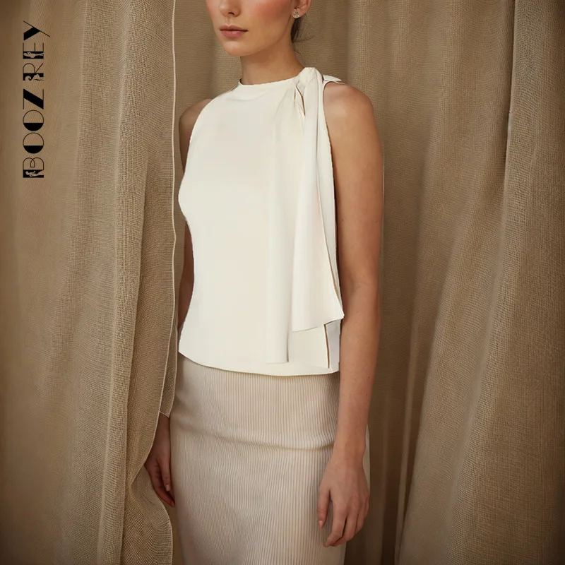 BoozRey 2024 модный бандажный укороченный Топ для женщин белый без рукавов Тонкий