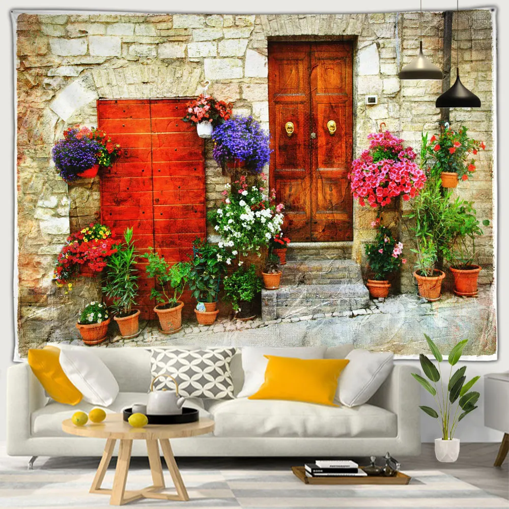 Уличные искусственные цветные цветы в стиле Тосканского дома на улице