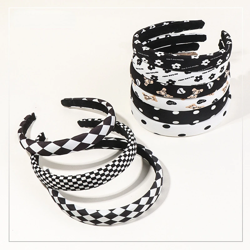 

New Plaid Dots Flower Padded Headbands for Women Girls Wide Sponge Hairbands Ladies Makeup Hair Hoops Bezel Hair Accessories