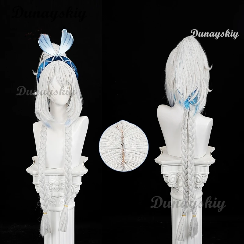 Genshin Impact Muinaa Косплей Парик 100 см Белый Синий Длинные Косы Meztli Springs Natlan Хэллоуин