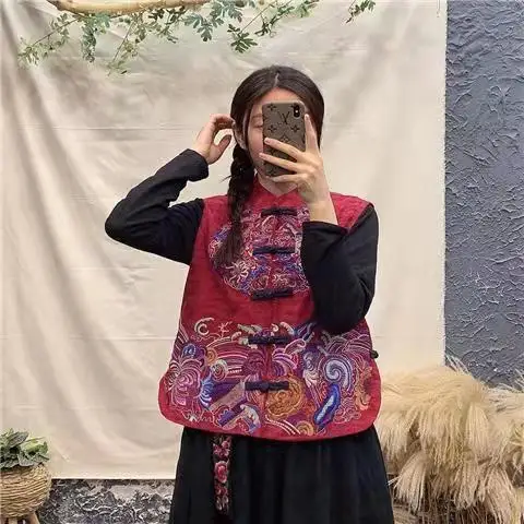 2022 элегантный китайский традиционный Женский жилет qipao из хлопка и льна с