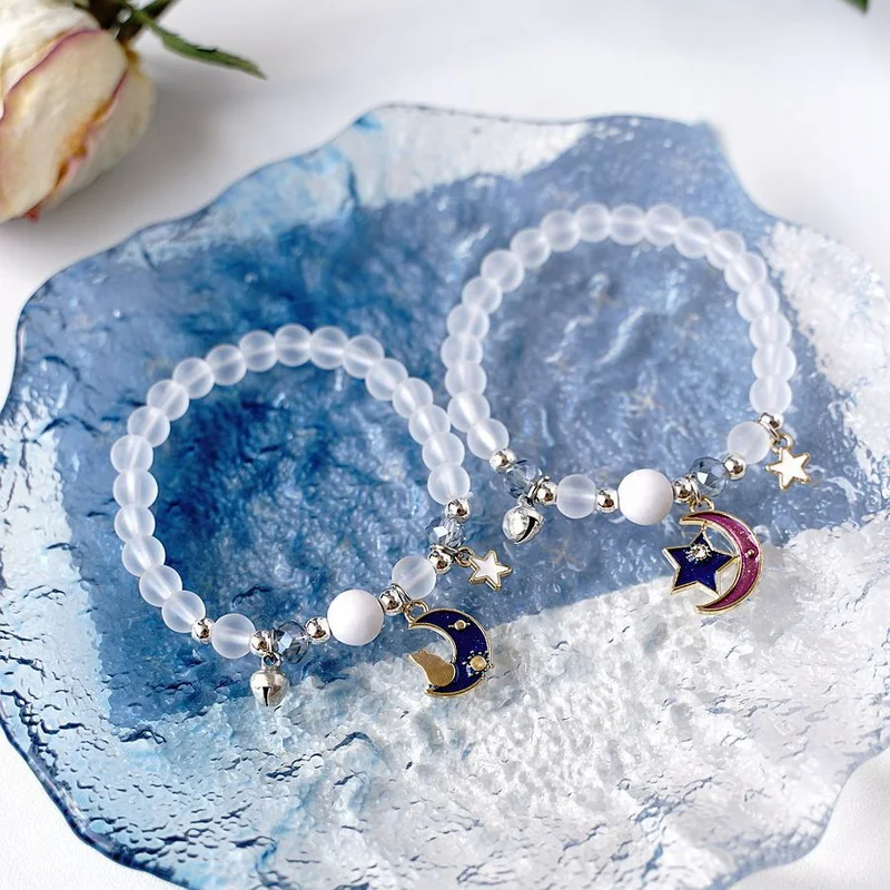 

Wholesale Handmade Wove Star Moon Bracelet For Women Girls Japan Korea Crystal Beads Starry Sky Bangle Friendship Jewelry Gifts