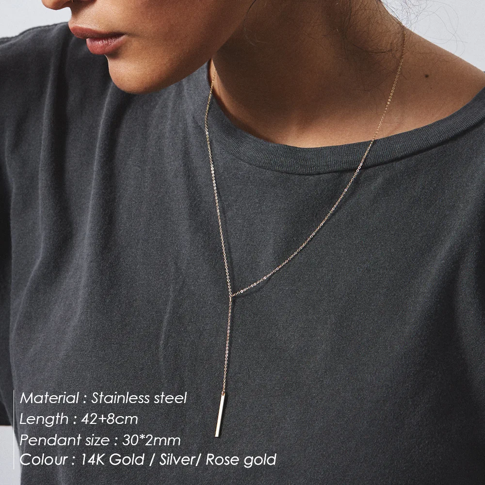 

Korean Gold Plated Stainless Steel Necklace Women's Geometric Rectangle Pendant Short Clavicle Chain