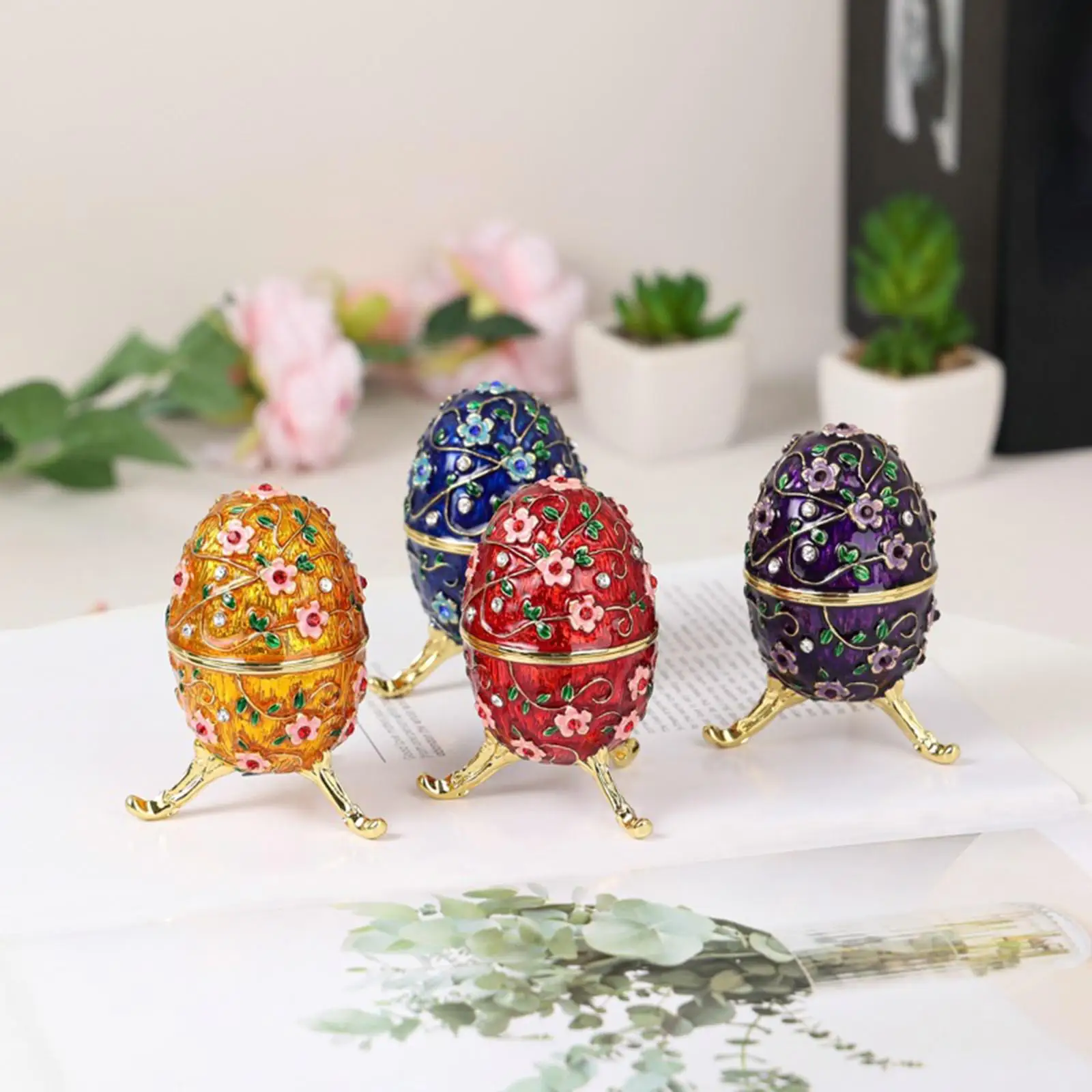 

Enameled Easter Exquisite Egg Trinket Box Collectible Girls Women Retro Style Unique Gift for Easter Home Decor Collectible