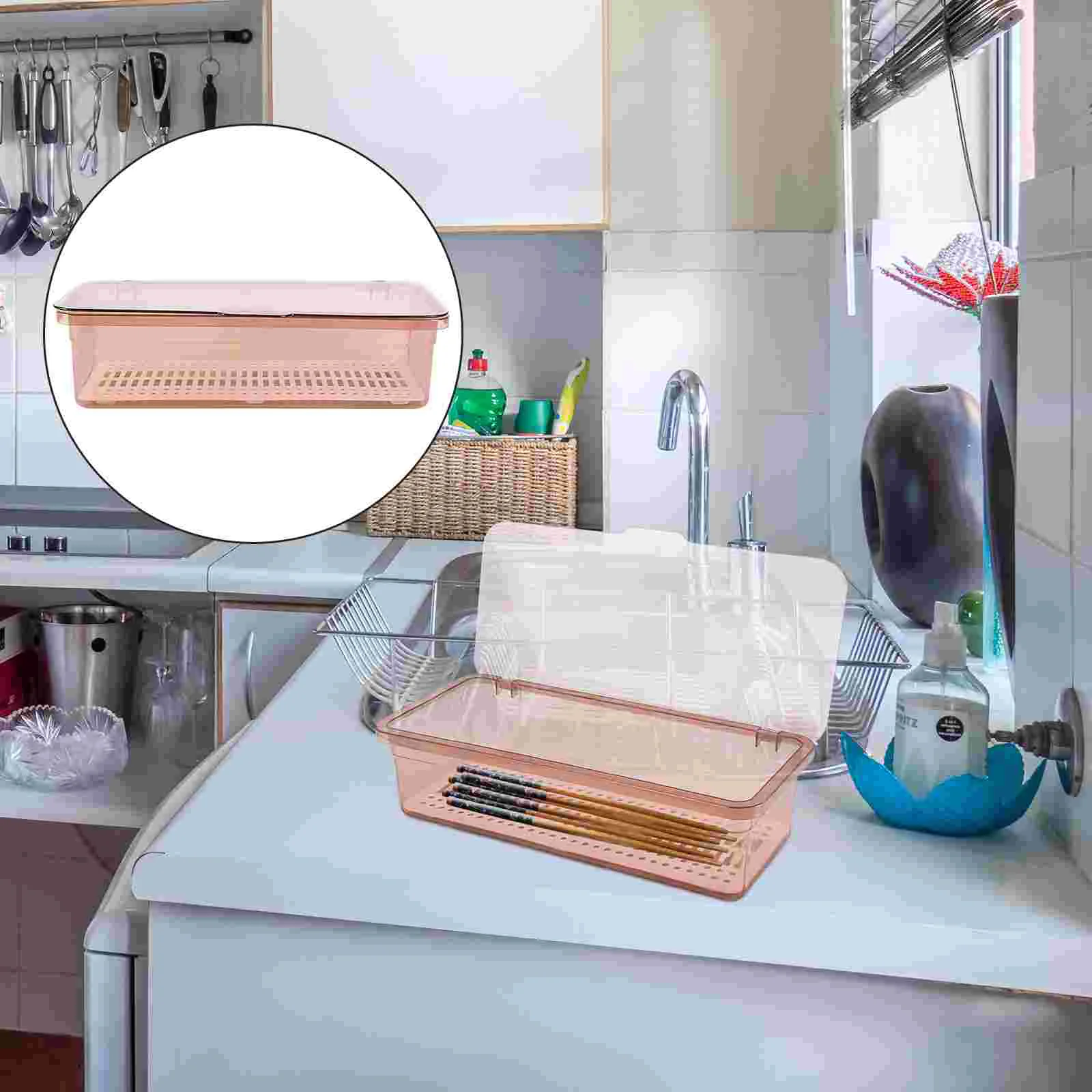 

Clear Plastic Cutlery Kitchen Drawer Organizer with Lid Utensil Storage Container Cutlery Organizer with Lid