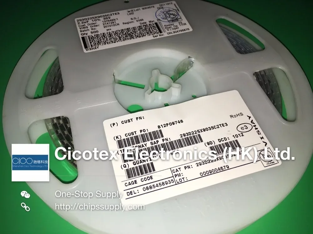 30 шт./лот 293D225X9035C2TE3 конденсатор SMD-C CAP TANT 2 мкФ 35 В 10% 2312 2-35 л постоянного тока