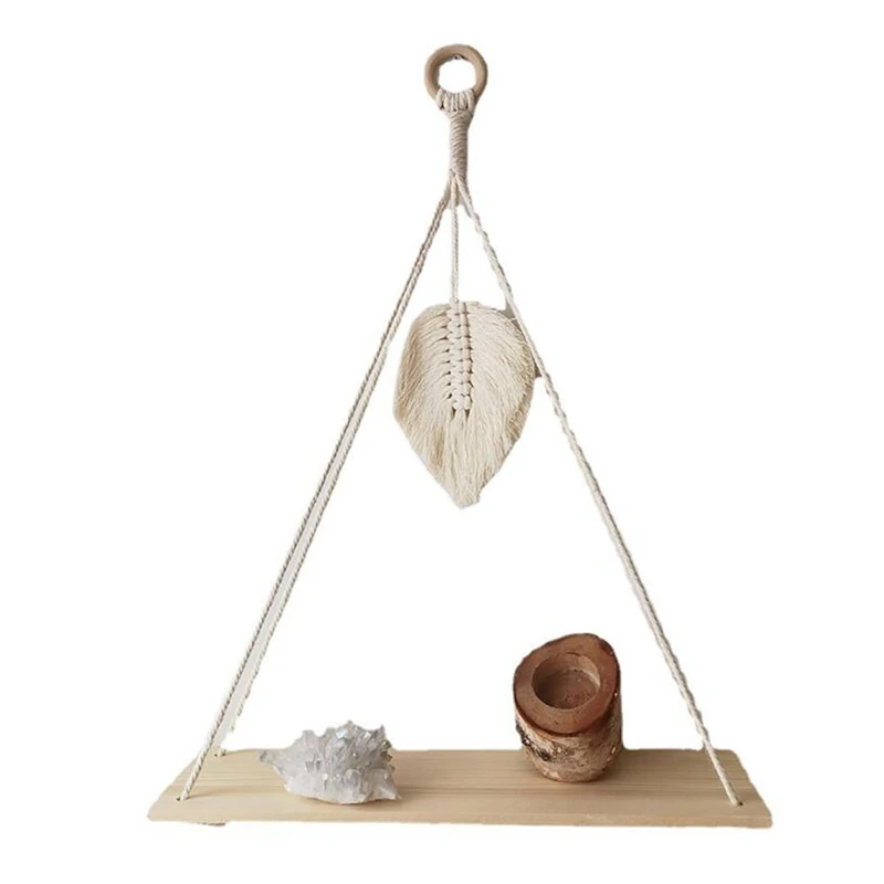 

Macrame Wall Hanging Shelf Handmade Woven Tassel Tapestry Rack Wood Floating Storage Hanger For Home Wall Decor