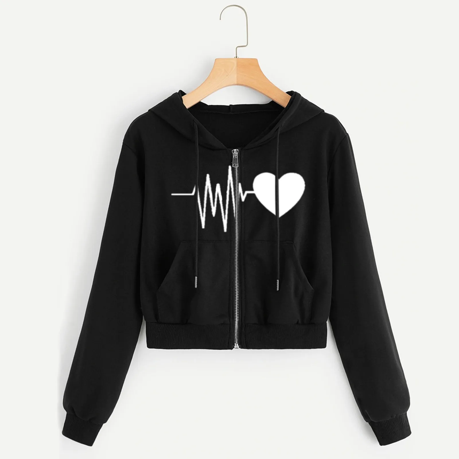 Black Hoodie Women with Pockets H M Hoodies Women Heartbeat Sleeve Pocket Black Hoodie Women with Pockets H M Hoodies Women