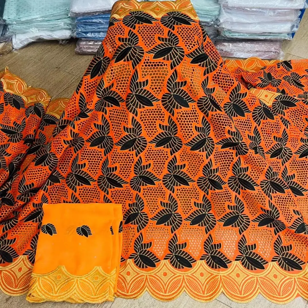 

african dry lace fabric embroidered high quality swiss lace with tulle lace blouse 5+2yards