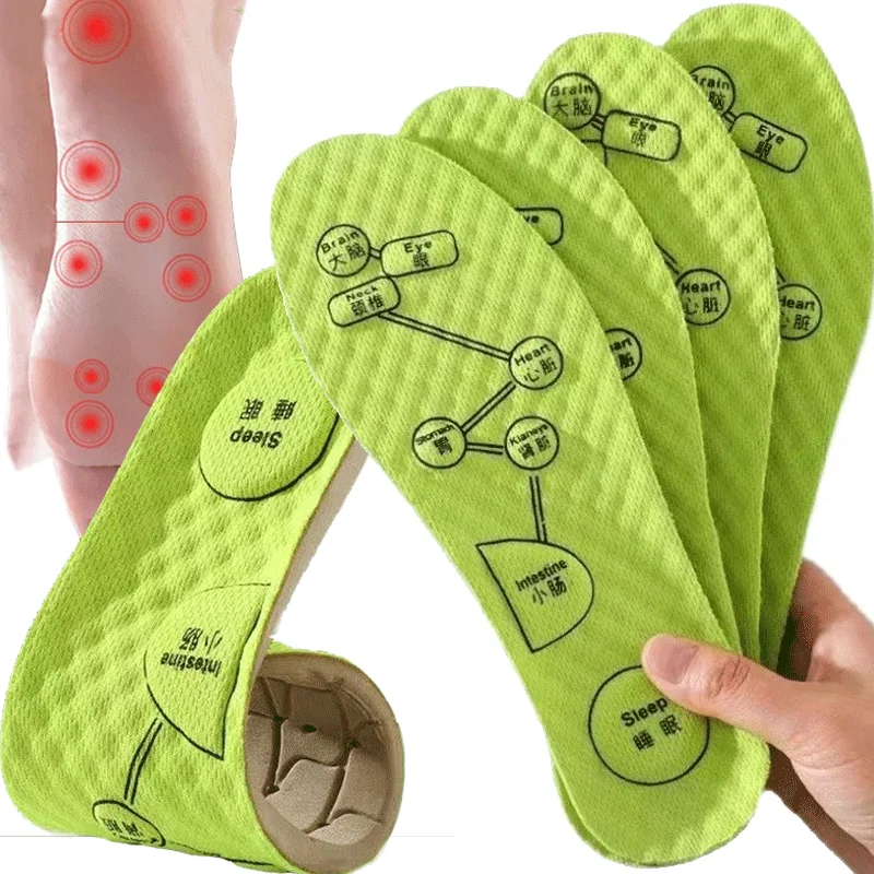 

3D стельки для акупрессуры для ног для мужчин и женщин, мягкие дышащие спортивные вставки из полыни, потопоглощающие дезодорирующие стельки,...