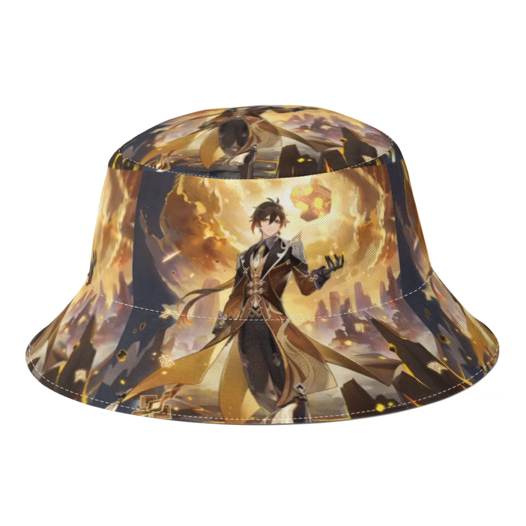 

New Unisex Polyester Genshin Impact Zhongli Bucket Hats Women Autumn Sunscreen Sun Hat Men Outdoor Fishing Hat Dropshipping