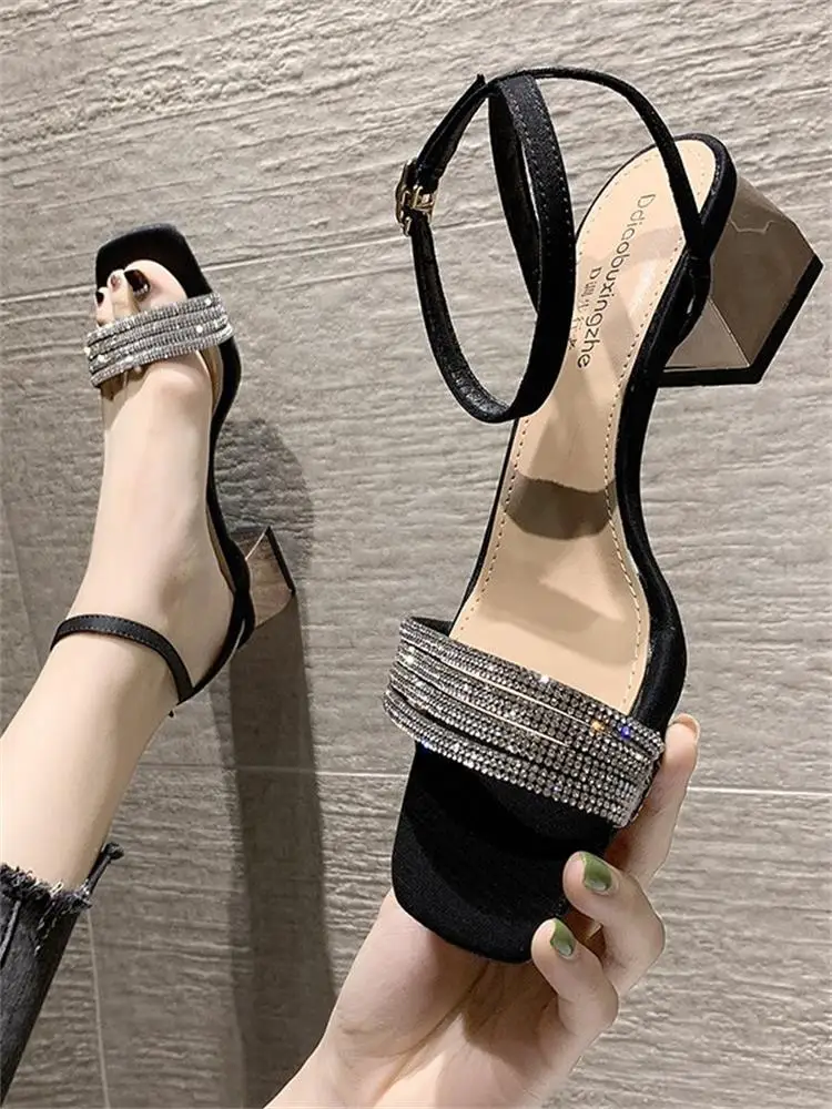 

Open Toe Beige Heeled Sandals Female Shoe All-Match 2022 Women's Med Peep Black Girls Block High New Comfort Fashion Spring Clea