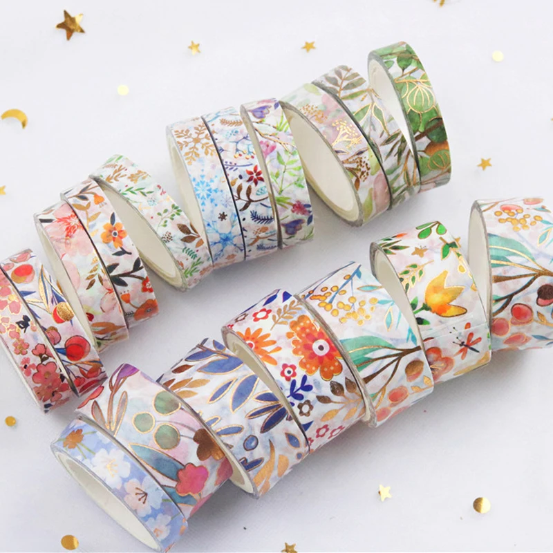 

18Rolls/Pack Bronzing Washi Tape Cute Flower Masking Tape Decorative Adhesive Tape DIY Scrapbooking Sticker Diary Stationery New