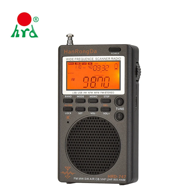 Портативный FM/MW/SW/AIR/CB Полнодиапазонный ЖК-дисплей прием канала VHF/UHF для
